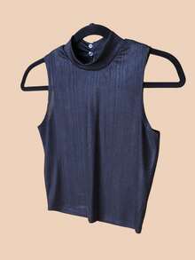 Blusa top brillos para mujer sin mangas - Negro - Ver 2