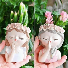 1PC Fairy Flower Pot Cute Cartoon Little Girl Light Luxury High-End Feeling, Personalized Creative Shape Fleshy Flower Pot, Human Face Makeup Brush Storage Tube Dressing Table Eye Shadow Eyebrow Brush Pen Holder
