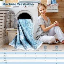 Low Pile Washable Rugs For Living Room, Faux Wool Vintage Rug For Bedroom Dining Room Home Decoration - 藍色 - 查看 4