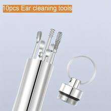 10pcs Stainless Steel Ear Wax Removal Tool Set, Spiral Rotating Ear Picking Spoon & Ear Picker Spoon For Cleaning & Collecting Ear Wax - 10Pcs - View 8