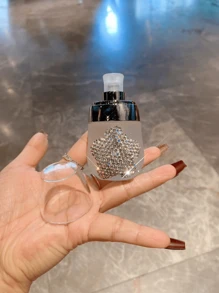 1 Pc 30ml Refillable Lotion Dispenser Bottle, Luxury Rhinestone Design Makeup Foundation Remover Lotion Cream Travel Portable Glass Jar