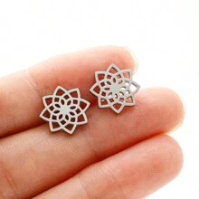 1 Pair Of Seed Of Life Mandala Stud Earrings - Stainless Steel, Geometric Floral Design For Women Earrings - Perfect For Everyday Wear With Spiritual Jewelry