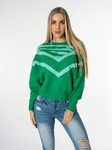 Suéter con detalles en pedrería para mujer, Colección Prisma - Verde - Ver 2