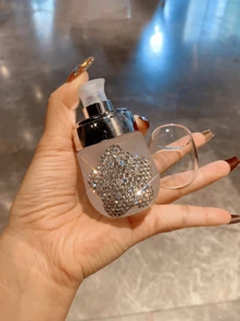 1 Pc 30ml Refillable Lotion Dispenser Bottle, Luxury Rhinestone Design Makeup Foundation Remover Lotion Cream Travel Portable Glass Jar