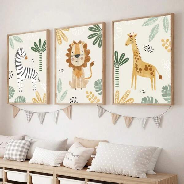 1pc Lion Canvas Painting Giraffe Zebra Animal Wall Art Nordic Poster And Printed Baby Room Decoration No Frame