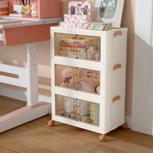 带盖和轮子的储物箱可堆叠储物箱，塑料多功能折叠储物箱，可折叠衣柜整理器和卧室储物箱，客厅卧室，整理器储物箱返校旅行必需品房间装饰，家居装饰，卧室装饰储物整理和储物 - 3層 - 查看 2