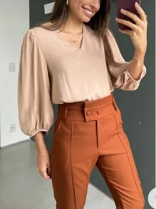 Women's Formal Blouse With Elegant Tailored Sleeves Plus Size - 米色 - 查看 4