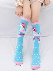 3 Pairs Girls Cute Colorful Straight Tube Knee High Socks, Suitable For Holidays, Everyday, All Seasons - Multicolor - View 6