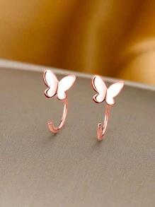 1 Pair Fashionable Minimalist Exquisite Alloy Butterfly Hoop Earrings For Women, Suitable For Daily Wear And Gifts - Silver - View 6