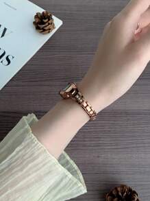 1 件优雅酒桶形女士石英表，配黑色金属表带 - 玫瑰金 - 查看 3