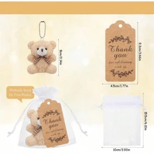 Bear Baby Shower Party Favors Mini Plush Bear Keychain With Thank You Tags Organza Bags Twine For Baby Bride Shower Wedding Party Favors