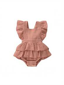Baby Girls Sleeveless Ruffle Romper, Backless Solid Color Jumpsuit, Cute Summer One-Piece Clothes - naranja - Ver 1