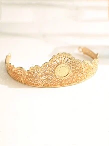 Herseygold 1 件镀金女士皇冠形头饰，摩洛哥新娘头饰，女士奢华婚礼发饰 - 金色 - 查看 5