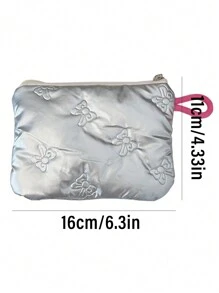 Rhombus Silver Heart & Bow Coin Purse, Cute Clutch Makeup Pouch, Portable Sanitary Napkin Bag, Suitable For Daily Use - Women Fashion Accessory - Multicolor - View 6