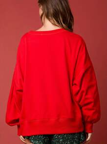 Womens Valentines Day Sweatshirts Long Sleeve Round Neck Letter Patchwork Pullovers Oversized Tops