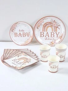 Bộ 40 món/bộ đồ ăn dùng một lần phong cách Boho, Bộ đồ ăn bằng giấy trang trí tiệc mừng em bé theo phong cách cầu vồng Boho, Đồ trang trí tiệc mừng em bé tiết lộ giới tính Đồ trang trí nhà bếp, Đồ trang trí nhà cửa Đồ trang trí phòng Đồ trang trí bàn, Quà tặng sinh nhật Đồ trang trí tiệc, Bao gồm 8 đĩa giấy 7 inch & 9 inch Hộp đựng thức ăn, Khay đựng thức ăn nhà bếp Khay đựng bánh & 16 khăn ăn & 8 cốc, Bộ đồ ăn tiệc dự tiệc - em bé boho - Xem 8