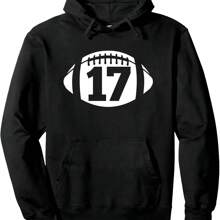 Football Number 17, My Favorite Football Players Number Pullover Hoodie, Crew Neck Sweatshirt, Ultra Soft, Breathable, Four Seasons Casual Hooded Sweatshirt, Perfect For Daily Wear, Casual Outings