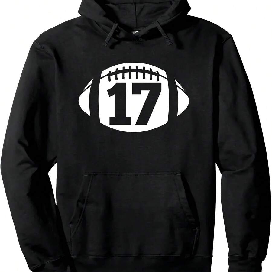 Football Number 17, My Favorite Football Players Number Pullover Hoodie, Crew Neck Sweatshirt, Ultra Soft, Breathable, Four Seasons Casual Hooded Sweatshirt, Perfect For Daily Wear, Casual Outings