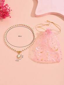 1 件不锈钢心形仿珍珠吊坠项链，配礼品袋，优雅适合女性日常佩戴、派对、约会、情人节礼物、妈妈、母亲、母亲节、礼物 - 白色 - 查看 9