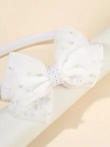 1 pieza Diadema con lazo rojo, blanco y rosa para niñas, elegante banda para el cabello con perlas falsas, accesorio decorativo para el cabello para adolescentes - Multicolor - Ver 11