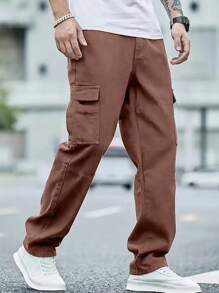 Men's Fashion Side Flap Pocket Cargo Jeans - Brown - View 1