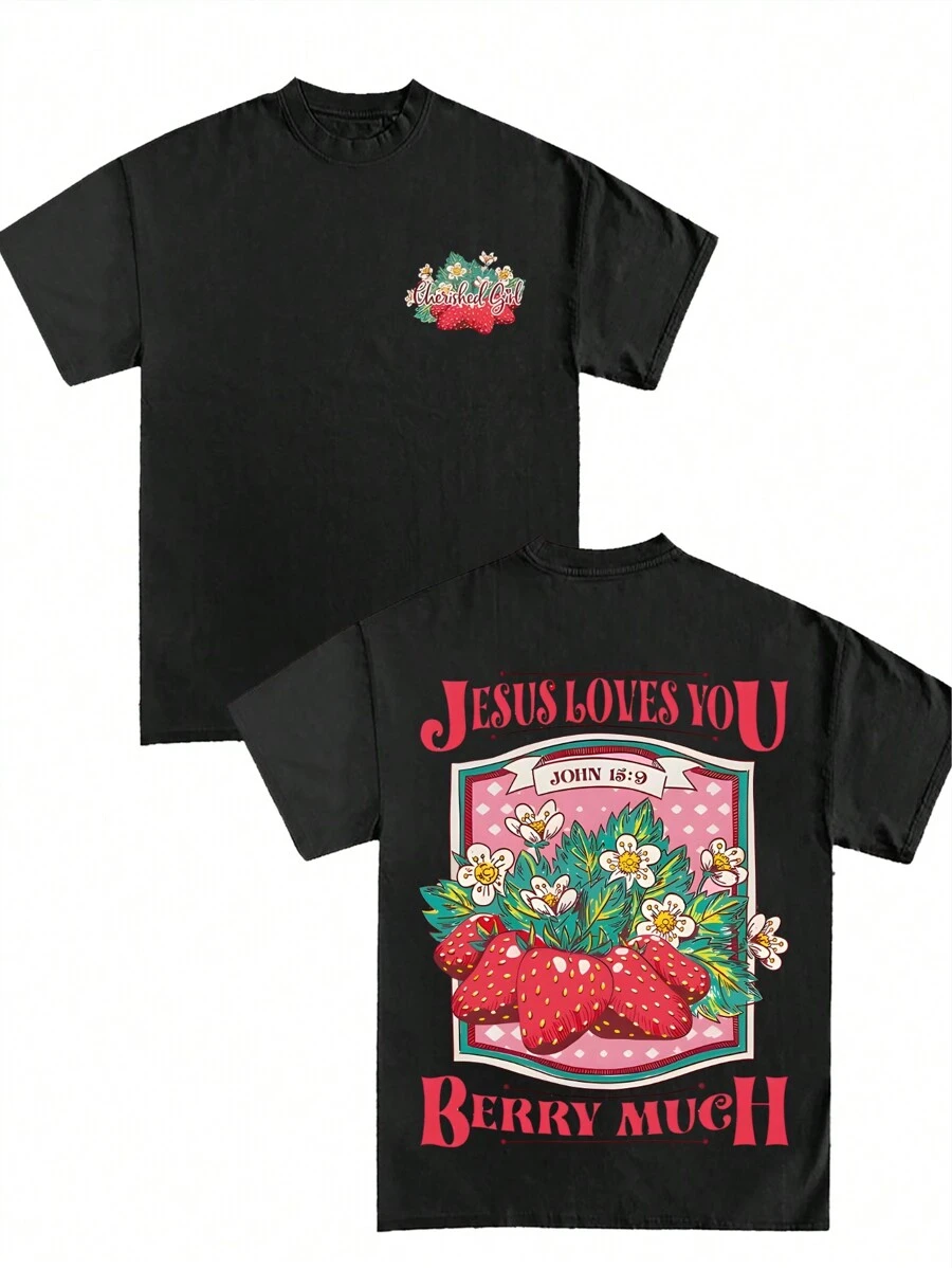 A Double-Sided Printed T-Shirt With A Weight Of 180g And 100% Pure Cotton Short Sleeves, Featuring The Phrase 'But God Shows His Love For Christianity'. Retro Hip-Hop Style, Street Y2K Printed Short Sleeved Top, Sports T-Shirt. Suitable For Spring Valentine's Day, Summer St. Patrick's Day Gift Selection, New Year Party Gifts, And Must-Have Gifts For The Start Of School Season. Neutral Casual Round Neck T-Shirt.