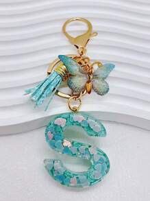 1 pieza Llavero de resina con letra inicial, llavero de coche para ella, dije para bolso y monedero, colorido y lindo, etiqueta con alfabeto como regalo para niñas, recuerdo, accesorios de coche, dije para bolso, accesorios escolares, gótico, Y2K, cordones de identificación con soporte