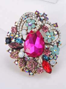 Bohemian Crystal Luxury Classic Elegant All-Match Large Glass Rhinestone Brooch Jewelry - Pink - View 4