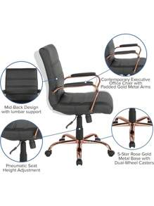 Furniture Silla de Oficina con Respaldo Medio - Silla de Escritorio Ejecutiva de Polipiel Blanco – Silla de Ordenador con Base Cromada y Reposabrazos