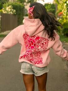 Y2k Hooded Sweatshirt For Women Men Turtle Embroidered Long Sleeve Kangaroo Pocket Oversized Sweatshirt Drop Shoulder Graphic Hoodies For Teen Girls Casual Loose Pullover Tops Streetwear Preppy Aesthetic Clothes For Fall Spring Winter Outfit - Hồng - Xem 1