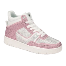 Women's High Top Sneaker Shoes Rhinestone Embellished Lace Up - Pink - View 1