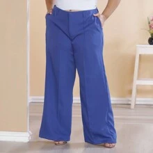 Plus Size Wide Leg Pants Tailored Fabric New Fashion - Màu xanh hải quân - Xem 8