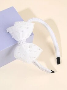 1 pieza Diadema con lazo rojo, blanco y rosa para niñas, elegante banda para el cabello con perlas falsas, accesorio decorativo para el cabello para adolescentes - Multicolor - Ver 16