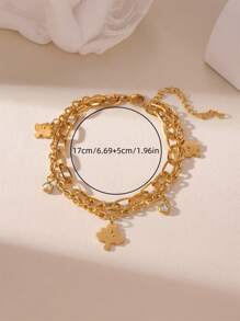 MESTILO 1 pieza Pulsera de acero inoxidable de 18K con árbol de la suerte con circonita cúbica, multicapa, de moda, adecuada para el uso diario de las mujeres