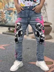 Men's Stylish Street Denim Stretch Pants - Light Wash - View 1