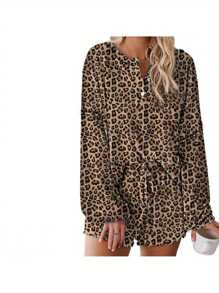 Women's Pajama Sets Long Sleeve Shirt Tops + Sleepwear Shorts Ladies' 2 Piece Nightwear Loungewear