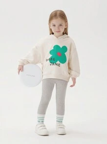 MARC&JANIE 年輕女孩流行塗鴉花朵圖案撞色連帽衫適用於秋季運動 - 白色 - 查看 2