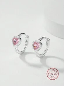 1 Pair Elegant 925 Silver Material Heart Shaped Hoop Earrings, Fashion Accessories, Gifts For Women, Holidays, Valentine's Day
