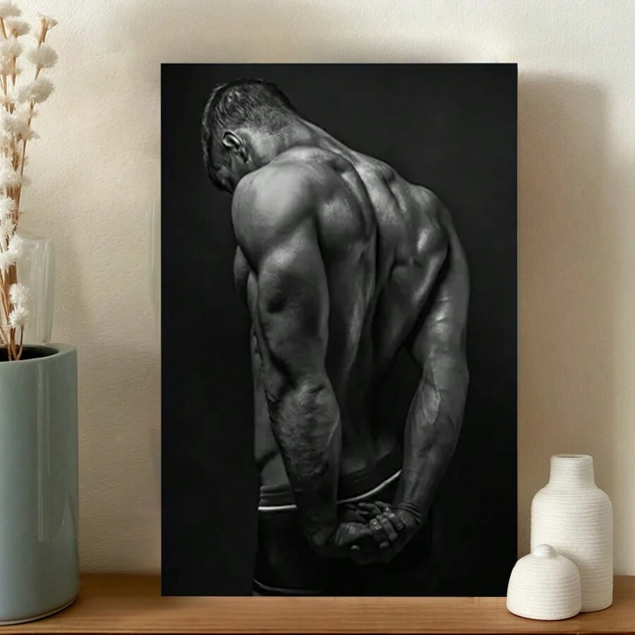 Framed Canvas Wall Art - Muscular Man, Gym-Ready Art Print, Perfect For Bedroom, Living Room, Or Corridor Decor, Includes Hanging Hardware, Great Gift Idea, Fall Decor, Room Decoration - Polyester Material