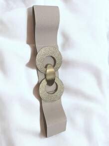 Women's Wide Belts PU Leather Elastic Waistband Metal Buckle Female - F - Xem 3