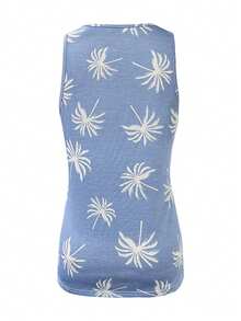 女式夏季时尚百搭度假风棕榈树印花吊带背心