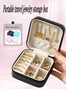 1 pièce Boîte à bijoux de voyage portable, Mini boîte de rangement pour bijoux en PU, Plateau range-boucles d'oreilles et bagues, Présentoir à bijoux en velours, Boîte d'affichage de bijoux à grande capacité et amovible, Boîte à bijoux minimaliste à fermeture éclair, Support d'affichage de bijoux pour la maison, pour bagues, pendentifs, boucles d'oreilles, colliers, bracelets, Boîte-cadeau d'œuf de Pâques, Cadeau de fête des mères, Cadeau d'anniversaire, Cadeau d'anniversaire de mariage, Cadeau de remise de diplôme pour fille
