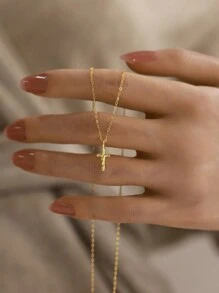 1pc S925 Silver Plated Gold Mini Inlaid Zirconia Cross Necklace, Delicate Collarbone Chain, Suitable Gift For Girlfriend