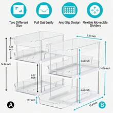 2 Sets Of 3-Tier Bathroom Under Sink Organizers And Storage, Multi-Purpose Stackable Pantry Organization And Storage, Pull Out Clear Kitchen Bathroom Cabinet Organizer With Movable Dividers