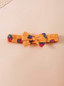 H HIBOBI 3件套女婴玫瑰印花短袖连体衣、连衣裙和发带套装，春夏款 - 黃色 - 查看 4