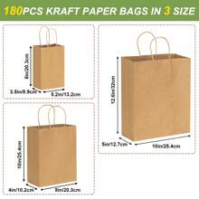 Tomnk 180 个带手柄的圣诞牛皮纸礼品袋，混合尺寸散装纸袋礼品袋商务、购物、零售、圣诞节组织、白色/棕色情人节