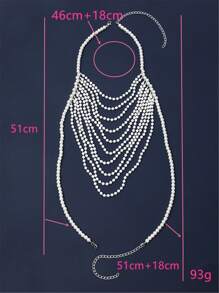 Elegante collar/cadena para los hombros hecho a mano multicapa de perlas (simuladas), versátil para fiestas, Top de bikini, ropa de playa y uso en todas las estaciones, longitud ajustable