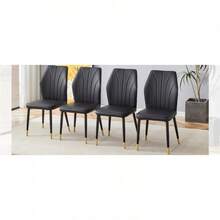 4 Modern Dining Chairs With Stylish PU Patterned Backrest And Black Metal Legs, For A Comfortable Home Experience In The Kitchen, Bedroom And Office - Black - View 9