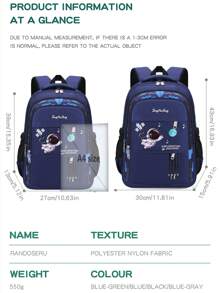 Ryggsäck för grundskolan för årskurs 1-6, 6-12-16 år, lätt ryggsäck med dubbla axelband för pojkar och flickor, rymdskeppsdesign, stor kapacitet, - Kungsblått - Visa 4