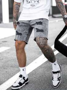 Men's Summer Washed New Fashion Ripped Retro Denim Shorts - Dark Grey - View 4
